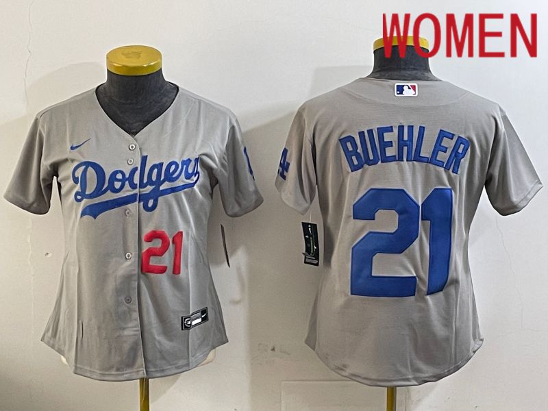 Women Los Angeles Dodgers #21 Buehler Grey Game 2024 Nike MLB Jersey style 11213